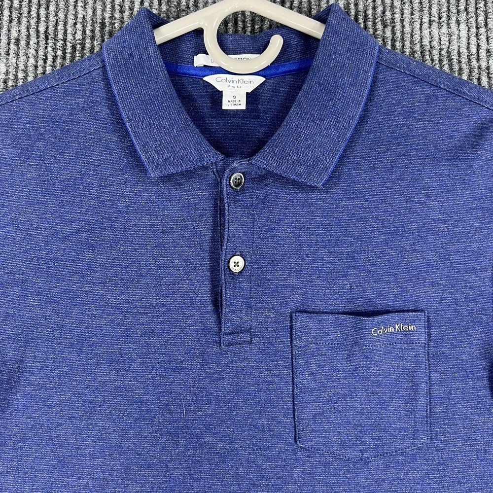Calvin Klein Polo Shirt Mens Slim Fit Liquid Collection Small Blue Short Sleeve